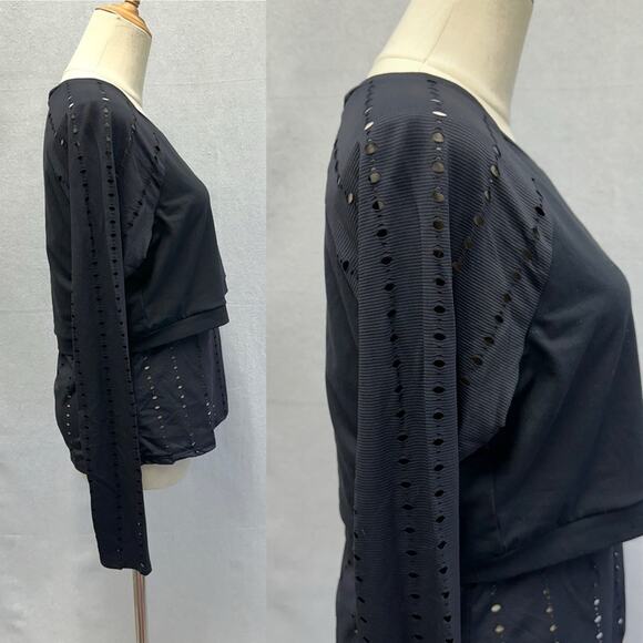 Fabletics Shelby Long-Sleeve 2 Layer Eyelet Laser Mesh Black Top Size Medium - Picture 11 of 16